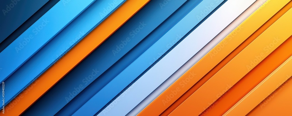 Poster a vibrant abstract background featuring diagonal stripes in shades of blue and orange, creating a dy
