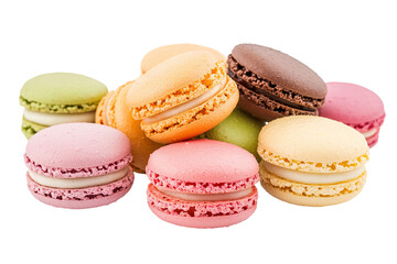 Fototapeta premium A colorful assortment of macarons are arranged in a pyramid shape. ,on transparent background.