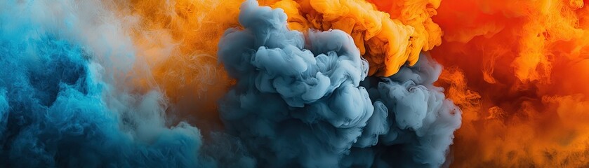 Blue and orange smoke swirls. Abstract art background