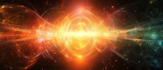 Obraz premium Quantum chaos theory visualized with complex neon energy waves, futuristic theoretical physics concept