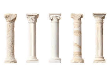 The five pillars are all made of marble and are of different heights. ,on transparent background.
