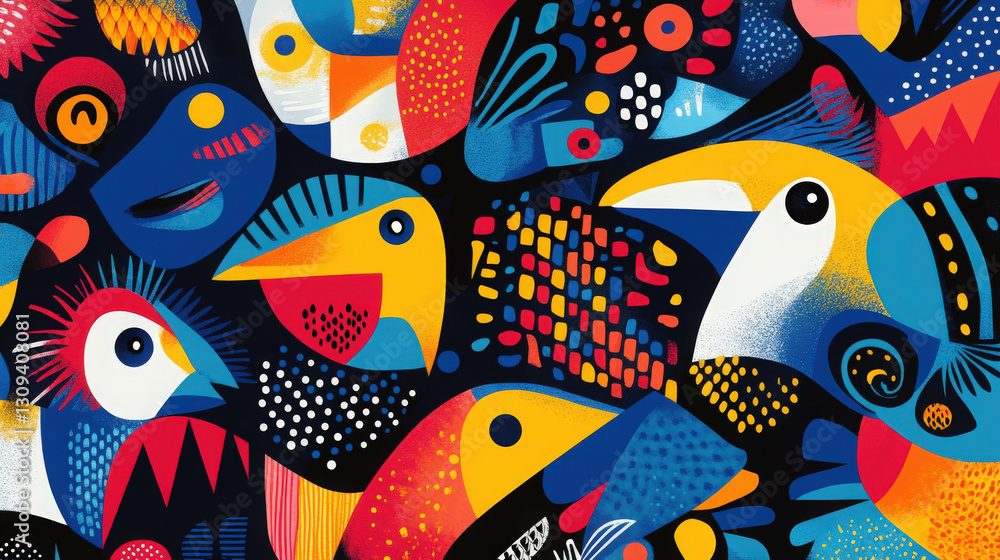 Aufkleber abstract animal pattern. whimsical textile design featuring a vibrant pattern of abstract animal mot