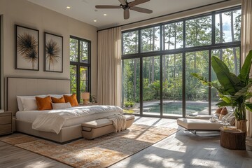 Modern Luxurious Bedroom with Pool View