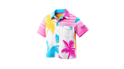 A colorful shirt with a palm tree on it
