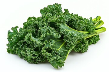 Fresh green kale leaves on a white background for healthy eating and nutrition.