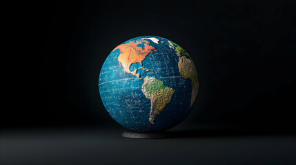 Fototapeta premium Pixelated Earth Globe Representing Global Geography on Black Background