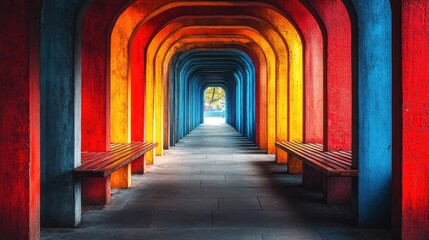 Colorful Archway Tunnel with Benches