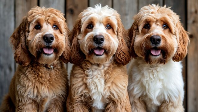 Three adorable cockapoo dogs with fluffy coats