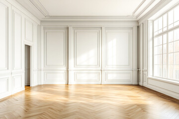 Fototapeta premium the classic interior of an empty room. Large room in light colors