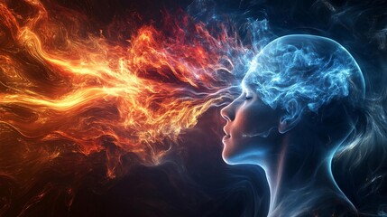 Creative abstract art of mental energy, consciousness, and fractal-inspired dreamscape of human inspiration