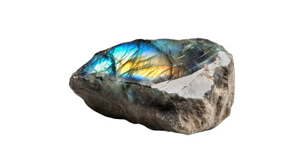A large rock with a rainbow colored stone on it
