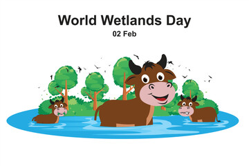 World Wetlands Day. Vector illustration of wet and fresh green nature. Illustration of keeping natural ecosystems natural and environmentally friendly