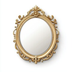 Realistic 3D Icon Cartoon of a Golden Pocket Mirror with an Ornate Frame isolated on clear white background
