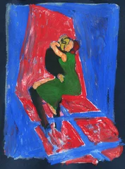 Gordijnen man and woman illustration. blue and red background © Anna Ismagilova