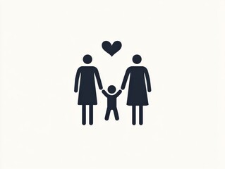 A minimalist family icon featuring two parents holding hands with their child, simple black and white design