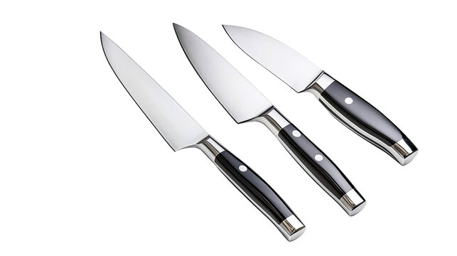 Three knives are shown, all of which are black and silver