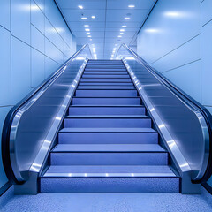 Blue Escalator Steps Modern Architecture Illustration