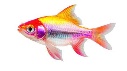 Fototapeta premium A fish with a pink and orange body and a blue tail