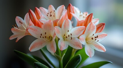 Fototapeta premium Close-up of Coral Lilies indoors
