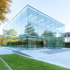 Obraz premium Glass Cube Building Exterior, Modern Architecture Illustration