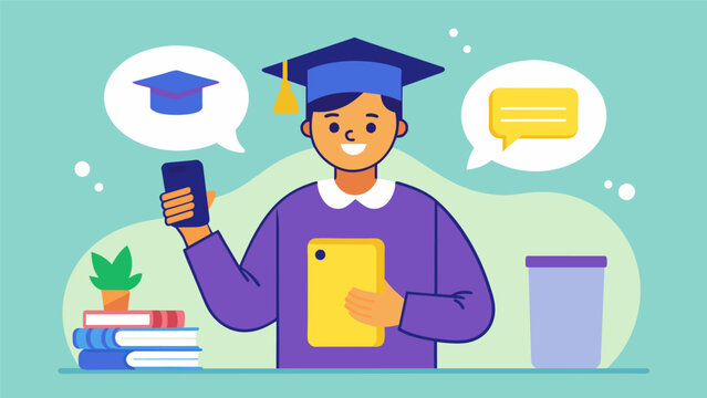 On Snapchat an influencer shares useful tips on how to find and apply for scholarships to minimize the need for student loans.. Vector illustration