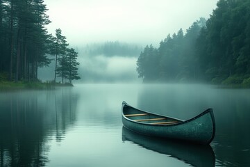 Misty Lake with Canoe