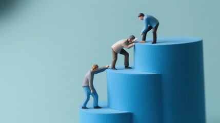 Executives arranging oversized percentage symbols on a business chart to illustrate financial growth and strategy development