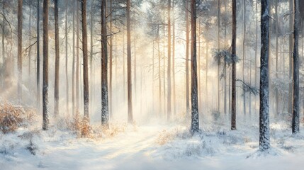 Sunlit Winter Forest Path