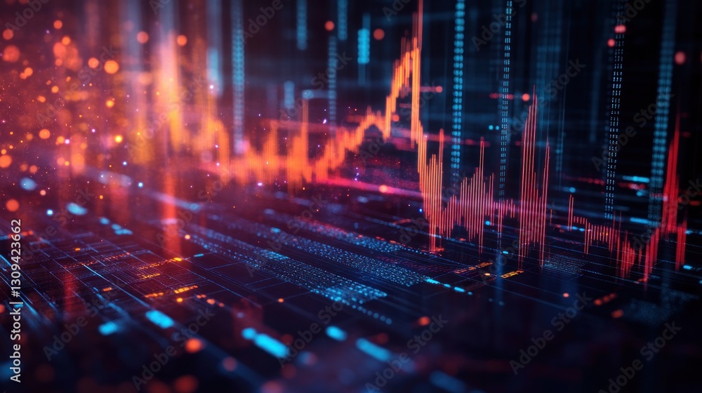 Aufkleber abstract digital data visualization with glowing lines and charts.