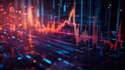 Abstract digital data visualization with glowing lines and charts.