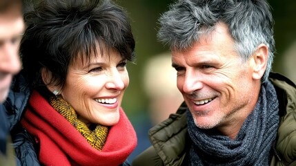 Fototapeta premium Happy Couple Engaging in Joyful Conversation Outdoors Together