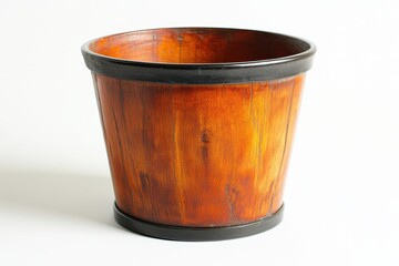 Wooden Flower Pot with Dark Trim on White Background