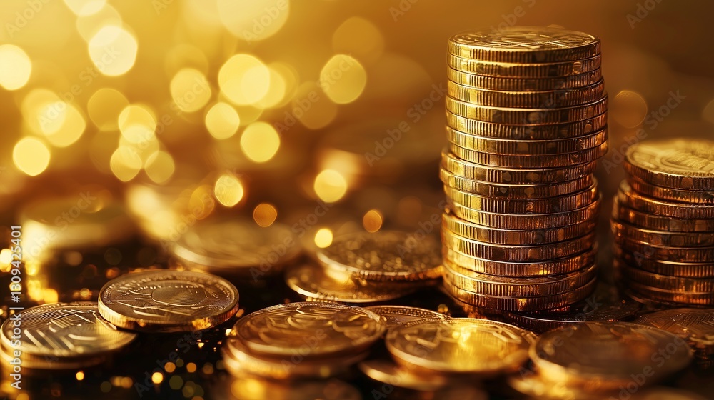 Poster stacks of coins symbolize ai-driven wealth management and financial growth.