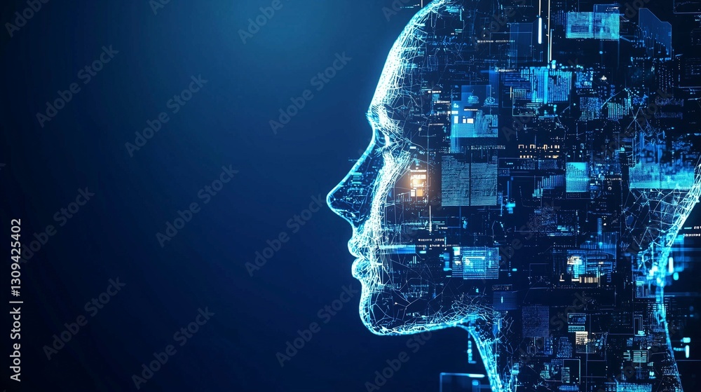 Aufkleber ai face composed of digital data, symbolizing ai-driven wealth management and robo-advisors.