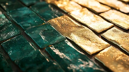 70. A luxurious transition from deep emerald green to muted champagne gold, exuding elegance