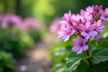 Purple Pseuderanthemum flowers on a garden path, flowers, plant