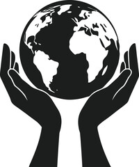Hands Holding the Earth - Environmental Protection Silhouette Vector Illustration