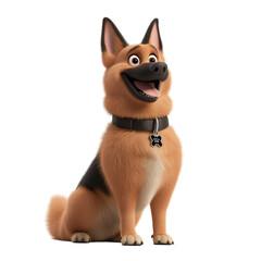 cute german shepherd 3d cartoon isolated on transparent background.