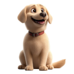cute labrador puppy 3d cartoon isolated on transparent background.