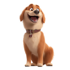 cute golden retriever 3d cartoon isolated on transparent background.