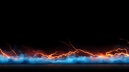 Abstract Glowing Energy Stream On Black Background With Blue Smoke