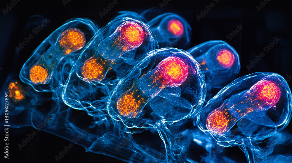 Poster health immune routine. vibrant abstract representation of cellular structures.