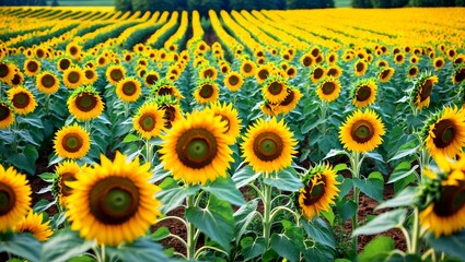 Vibrant sunflowers stretching towards a summer horizon