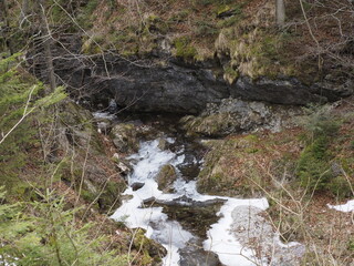 Mountain Stream in Winter Landscape