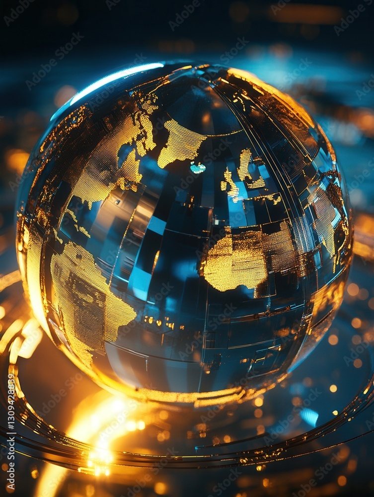 Aufkleber futuristic 3d globe featuring semi transparent structures and glowing highlights symbolizing global 