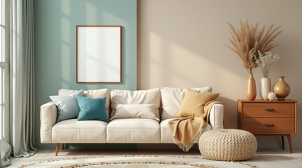 minimalist living room with an sofa and calming decor