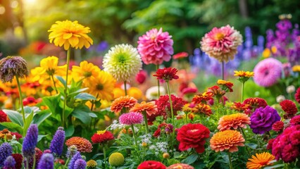Vibrant multicolored flowers blooming in a garden amidst lush greenery, bloom, green, garden, botanical, foliage