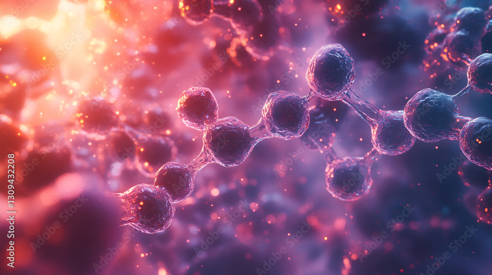 Poster health immune routine. abstract molecular structure with vibrant colors and light.