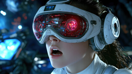 Fototapeta premium digital artist wearing futuristic goggles in virtual environment
