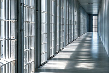 Empty Prison Corridor with Light
